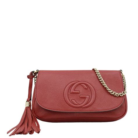 GUCCI Soho GG Flap Leather Chain Crossbody Bag Red 536224